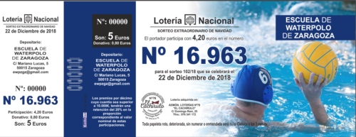 Participacion de loteria de Navidad de la Escuela de Waterpolo de Zaragoza
